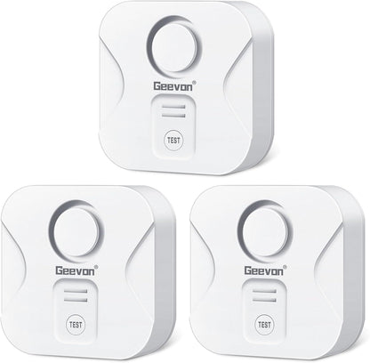 Geevon 100dB Water Leak Detectors for Home with Low Battery Alerts | 100dB Water Sensor Alarms for Basement,Bathroom,Laundry Room,Pipe/Drain/Sink/Faucet Drip Alert (Battery＆Screwdriver Included)