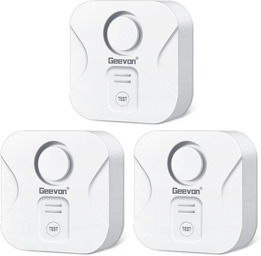 Geevon 100dB Water Leak Detectors for Home with Low Battery Alerts | 100dB Water Sensor Alarms for Basement,Bathroom,Laundry Room,Pipe/Drain/Sink/Faucet Drip Alert (Battery＆Screwdriver Included)