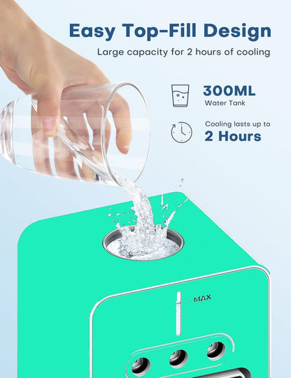 Portable Air Conditioners 4 Modes&3 Speeds,4 Ice Packs, Waterless Alert System, 12H Timer, Remote,1 Gal Detachable Water Tank, 70°Oscillation Windowless Evaporative Air Cooler for Room Office
