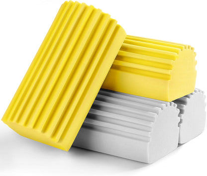 Jeymei Damp Clean Duster Sponge,4Pcs Grey Dust Sponge for Cleaning | Damp Dusting Sponge with Ridges,Baseboard Cleaning Tool,Reusable Wet Duster Sponge,Household Cleaning Sponges for Blinds