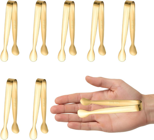 8PCS Gold Mini Metal Tongs,4.3"/11cm,Stainless Steel 304,for Ice Cube,Sugar