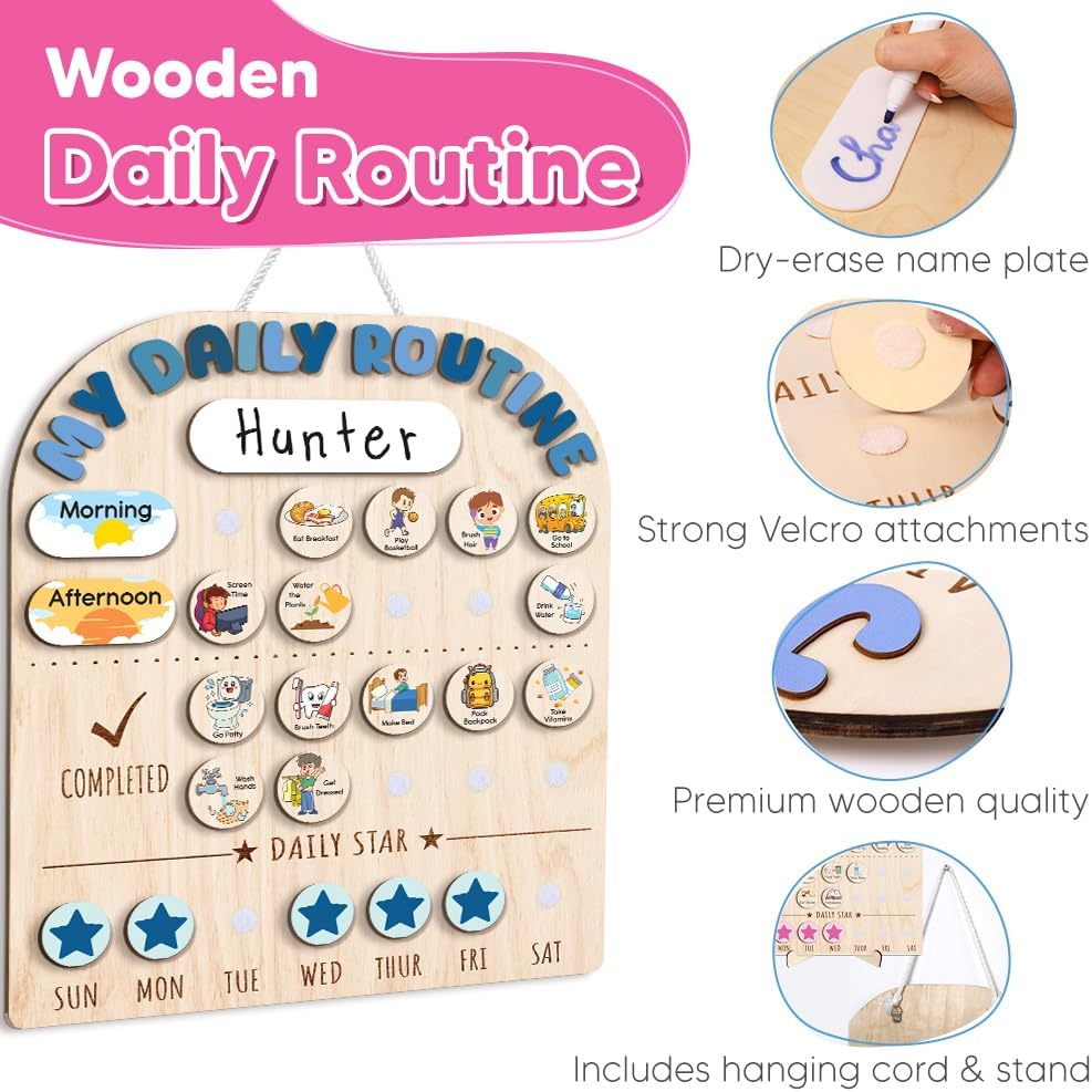 Wooden Chore Chart for Kids, Wooden Daily Routine Chart for Kids, Visual Schedule for Kids, Chore Reward Chart, Bedtime Morning Routine Chart for Toddlers