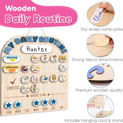 Wooden Chore Chart for Kids, Wooden Daily Routine Chart for Kids, Visual Schedule for Kids, Chore Reward Chart, Bedtime Morning Routine Chart for Toddlers