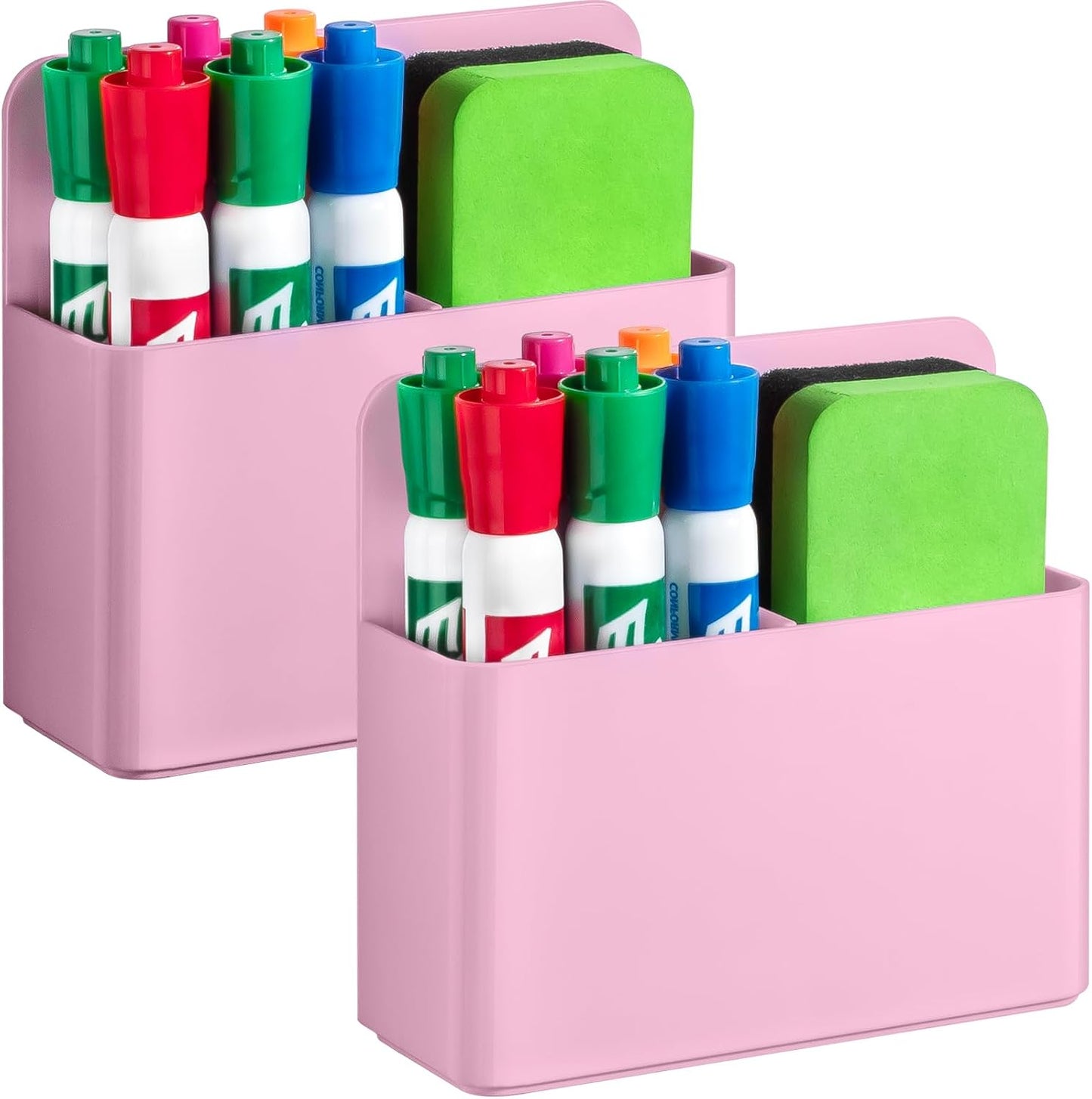2 Pack Magnetic Pen Holder Cup for Whiteboard, Classroom Supplies | Plastic Magnetic Dry Erase Marker Holder for Refrigerator Fridge, Pencil Cup for School, Locker Accessories Organizer-White