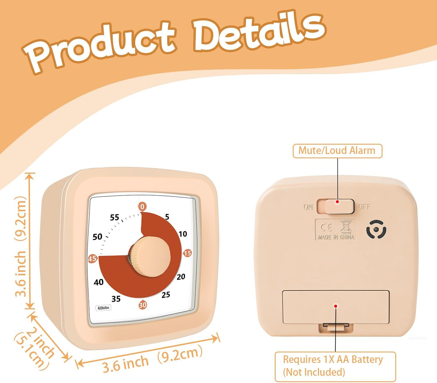 Visual Timer 60 Minute Timer Silent Countdown Clock – No Ticking, Gentle Ring with Mute Option, Timers for Kids Homework Classroom Management Kitchen Pasta, Adult Pomodoro & Deep Work, Purple