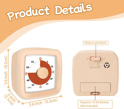 Visual Timer 60 Minute Timer Silent Countdown Clock – No Ticking, Gentle Ring with Mute Option, Timers for Kids Homework Classroom Management Kitchen Pasta, Adult Pomodoro & Deep Work, Purple