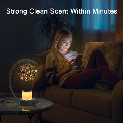 Yeuslor Gold Candle Warmer Lamp for Jar Candles with Adjustable Brightness＆Timer，Handcrafted Crystal＆Wooden Base, Luxurious Design,Home Decoration Electric Candle lamp(C-Shaped)