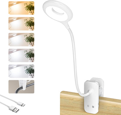 CUHIOY Rechargeable Clip on Reading Light for Bed Headboard, Pink, 1 Pack | Large Clamp Flexible Neck, Battery Desk Lamp, 5 Color 5 Brightness Touch Control, Flicker-Free LED Bedside Night Light