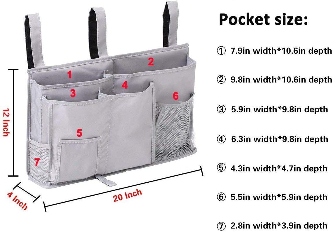 Sugaroom Bedside Storage Caddy, Bunk Bed Organizer Bed Storage Pocket Bedside Organizer Hanging Bed Storage Caddy for College Dorm Room, Hospital Bed Rails, Baby Bed, Camp