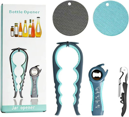 Larrycard Jar Opener,5piece multifunctional bottle opener set Suit | Effort saving 80%, material easy to clean, suitable for weak hands, suitable for multi specification bottle caps