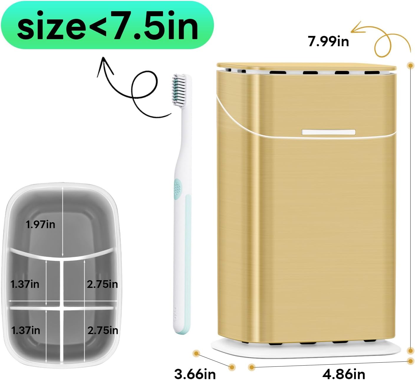 GFWARE Electric Toothbrush Holder with Cover, Ventilated & Drainage, Silver | Detachable 5 Slots Bathroom Organizer for Toothbrush & Toothpaste, Waterproof & Dustproof, Electric Toothbrushes Under 10 In