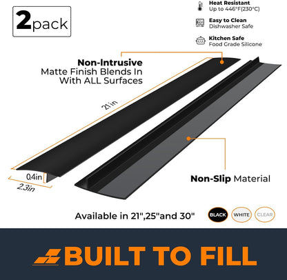 SEVCHY Silicone Stove Gap Covers (2 pack), Oven Gap Filler, Heat Resistant Stove Gap Filler, Seal Gap between Stovetop and Counter, Easy Clean (21 inch, Black)