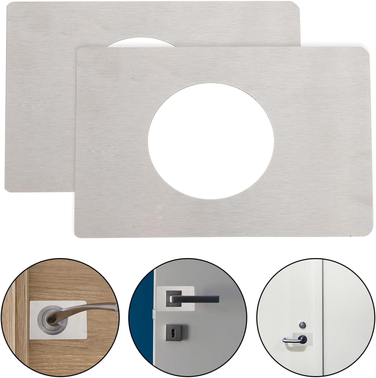 Mikikit Door Plate Repair Door Knob Filler Plate Stainless Steel Easy Peel Stick Installation