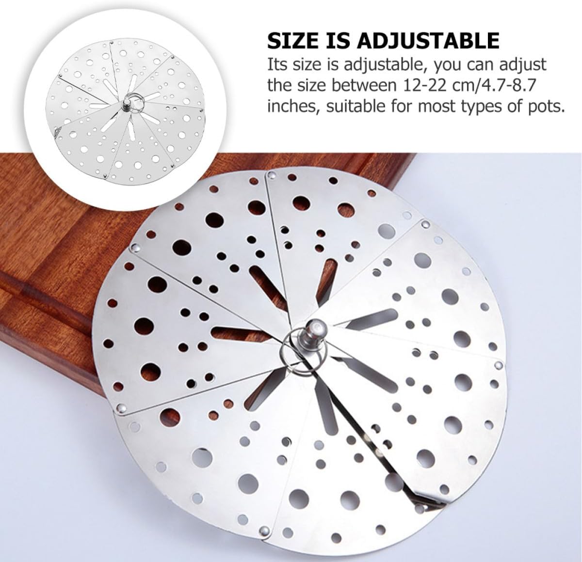 Adjustable Stainless Steel Anti-spill Overflow Lid Cover, Multipurpose Expandable Spill Stopper Strainer Lid for Kitchen Pots and Soup Pans