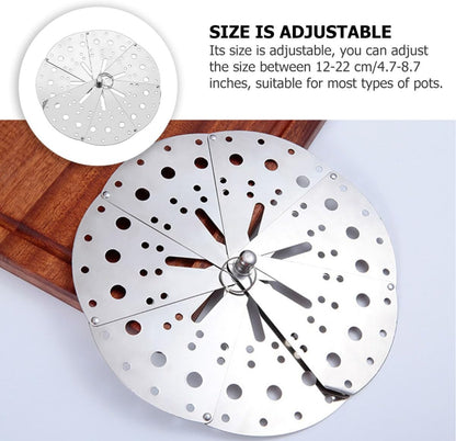 Adjustable Stainless Steel Anti-spill Overflow Lid Cover, Multipurpose Expandable Spill Stopper Strainer Lid for Kitchen Pots and Soup Pans