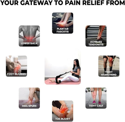 Foot and Calf Stretcher - Stretching Strap for Plantar Fasciitis, Achilles Tendonitis, Heel Spurs, Foot Drop, & Hamstring, Versatile Stretch Strap Used as Leg stretcher, Hamstring Stretcher and Foot Stretcher