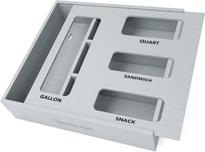 SpaceAid Bag Storage Organizer for Kitchen Drawer, Bamboo Organizer, Compatible with Gallon, Quart, Sandwich and Snack Variety Size Bag (1 Box 4 Slots)