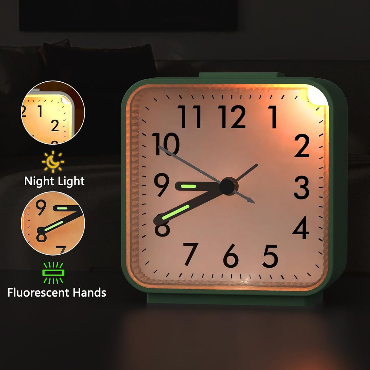 AMIR Analog Silent Non Ticking Small Clock, Travel Analog Alarm Clock