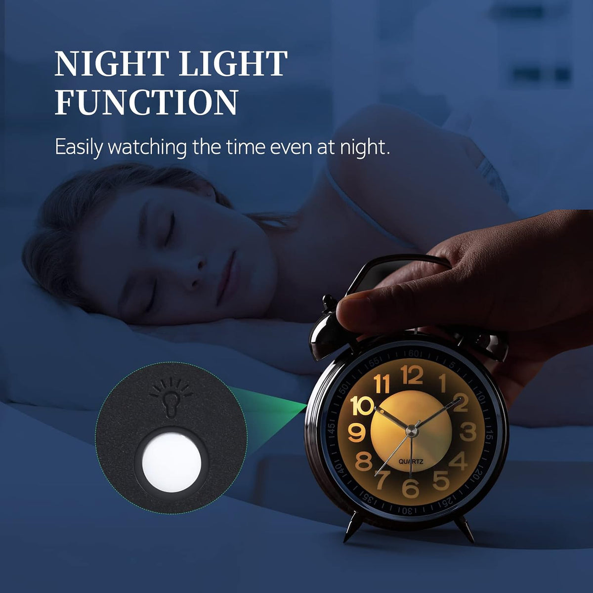 Super Loud Alarm Clock For heavy sleepers,4 inches Twin Bell Alarm Clock with Backlight,Battery Operated,Silent Non Ticking,For Kids,Adults,Bedrooms,Retro decor Desk Analog Clocks.. (Noctilucent)