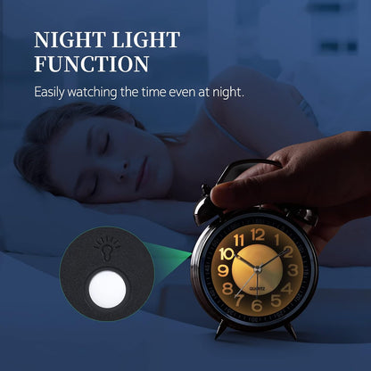 Super Loud Alarm Clock For heavy sleepers,4 inches Twin Bell Alarm Clock with Backlight,Battery Operated,Silent Non Ticking,For Kids,Adults,Bedrooms,Retro decor Desk Analog Clocks.. (Noctilucent)