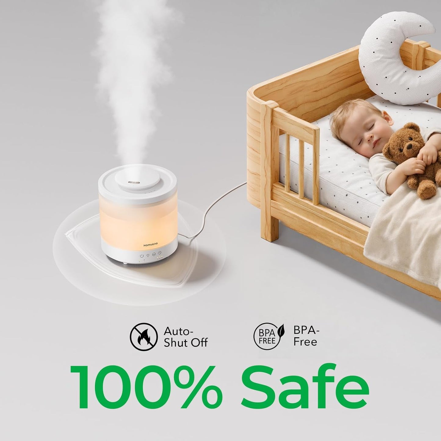 Homvana 1.5L Humidifier, Quiet 28dB, 7 Night Lights, Aroma Diffuser | 1.5L + 28dB Top-Fill Ultrasonic BPA-Free Humidifier with 30H Runtime for Bedroom, Baby, Plants, Office