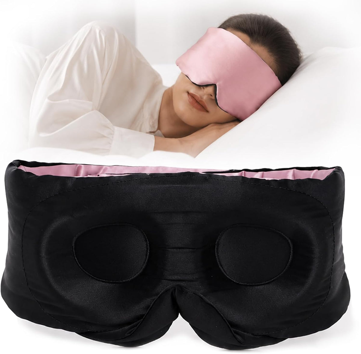 SilkSilky 22 Momme Mulberry Silk Sleep Mask for Side Sleepers, Black