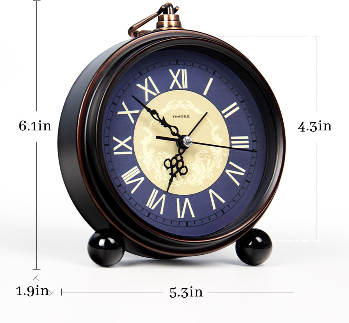 TIMESS 4.3-Inch Vintage Analog Alarm Clock, Silent Non-Ticking, Brown