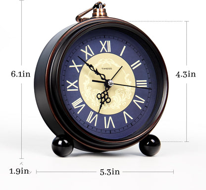 TIMESS 4.3-Inch Vintage Analog Alarm Clock, Silent Non-Ticking, Brown