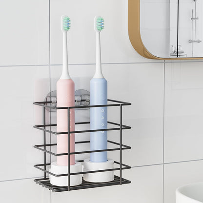 Open-Design Adhesive Shower Toothbrush Holder Wall Mounted with Drainage | Hanging Electric Tooth Brush Holder for Bathroom Wall Mirror, Metal Wall Toothpaste Storage Organizer for RV Camper, Black