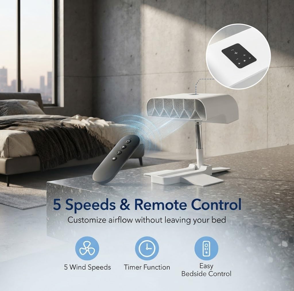Bed Fan Under Sheets, Quiet Cooling Bed Fan with Remote Control (white,2pcs)