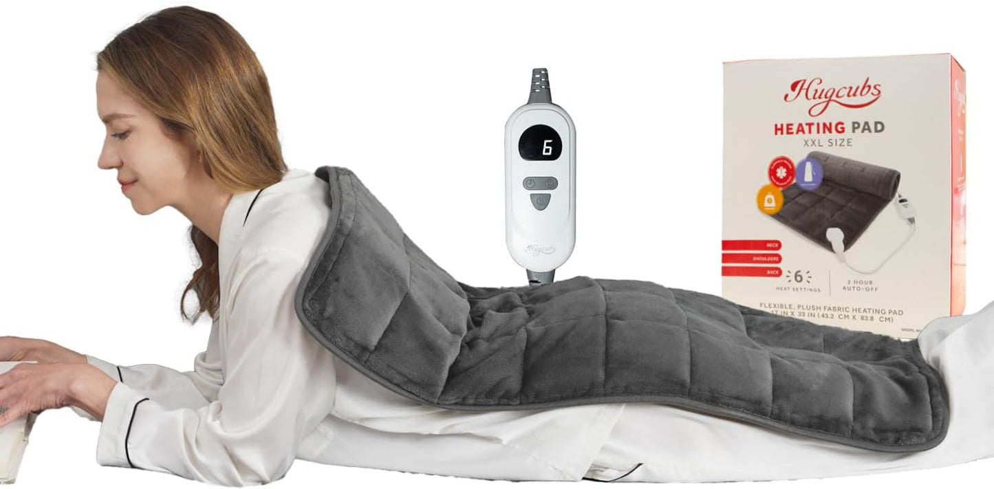 Weighted Heating Pad XL 33" x 17" for Back, Neck & Shoulder Pain Relief, Electric Heating Pad for Lower Back & Period Cramps, 6 Heat Settings, 4 Auto-Off Timers, Gifts for Women and Men