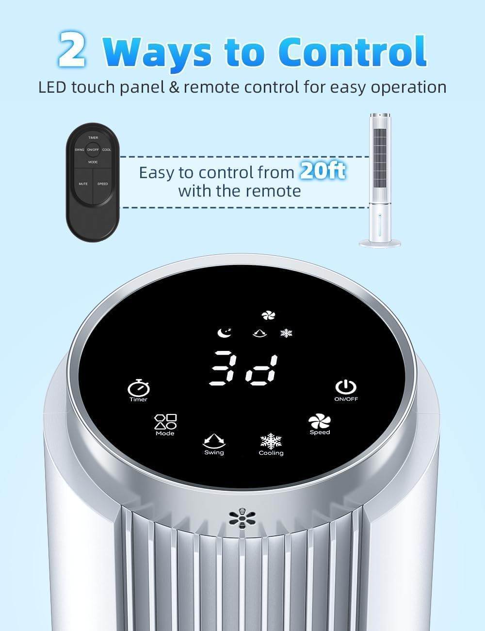 Windowless Air Conditioner w/4 Mode,3 Speed, Waterless Alert,2.4-Gal Tank for 24H Cooling, 12H Timer Swamp Cooler Air Conditioner, 20FT Remote,70° Auto Swing Evaporative Air Cooler for Bedroom