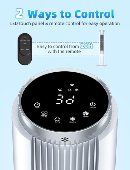 Windowless Air Conditioner w/4 Mode,3 Speed, Waterless Alert,2.4-Gal Tank for 24H Cooling, 12H Timer Swamp Cooler Air Conditioner, 20FT Remote,70° Auto Swing Evaporative Air Cooler for Bedroom