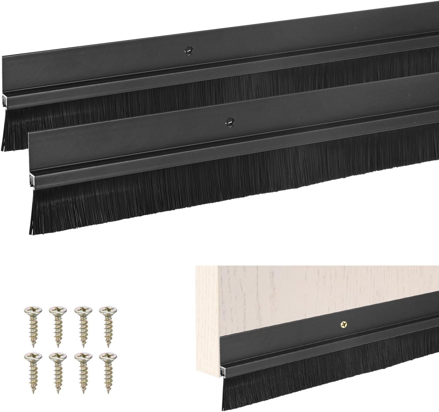 M METERXITY 2Pack Door Sweep - 39" Door Bottom Brush Heavy Duty Seal Draft Stopper Aluminum Base with 20mm Brush, Adhesive/Screw Installation for Interior/Exterior/Garage/Sliding Doors, Black