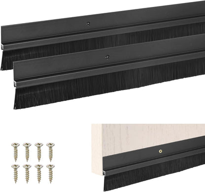 M METERXITY 2Pack Door Sweep - 39" Door Bottom Brush Heavy Duty Seal Draft Stopper Aluminum Base with 20mm Brush, Adhesive/Screw Installation for Interior/Exterior/Garage/Sliding Doors, Black