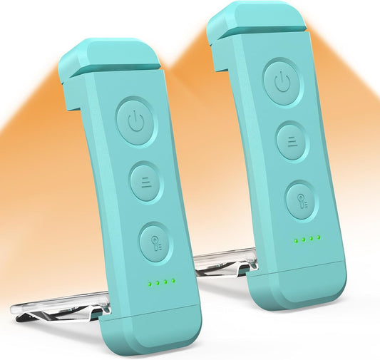 Glocusent USB Rechargeable Book Light 2 Pack, Portable Clip-on LED Reading Light, 3 Amber Colors & 5 Brightness Dimmable, Compact & Long Lasting, Perfect for Book Lovers, Kids