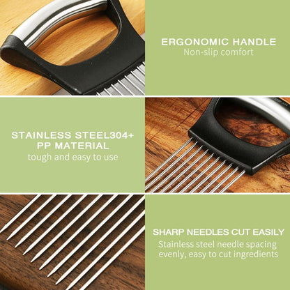 2026 New Onion Holder for Slicing, Stainless Steel Onion Slice Holder Vegetable Slicer Cutter for Potato and Tomato, Kitchen Chopper Slicing Assistant Tool Lemon Slicer Onion Cutter for Slicing (2PCS)