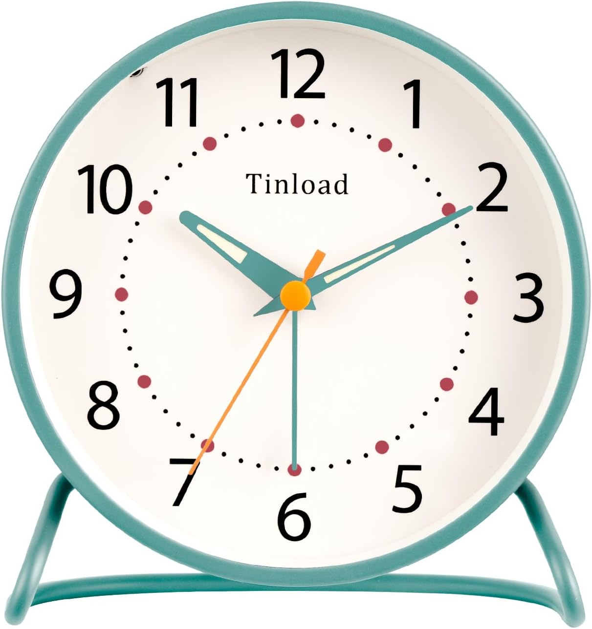 Tinload 4.5" Battery Operated Analog Alarm Clock, Small Silent Bedside Desk Clock with Night Light, Blue
