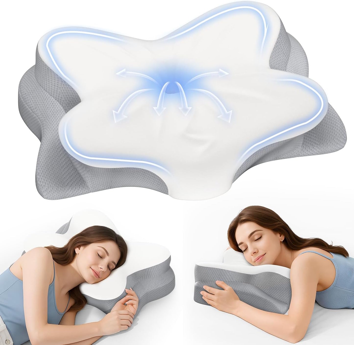 Ultra Comfort Ergonomic Cervical Pillow, Supportive Memory Foam Neck Pillow, Adjustable Height, Breathable Cover, for All Sleepers, No Odor