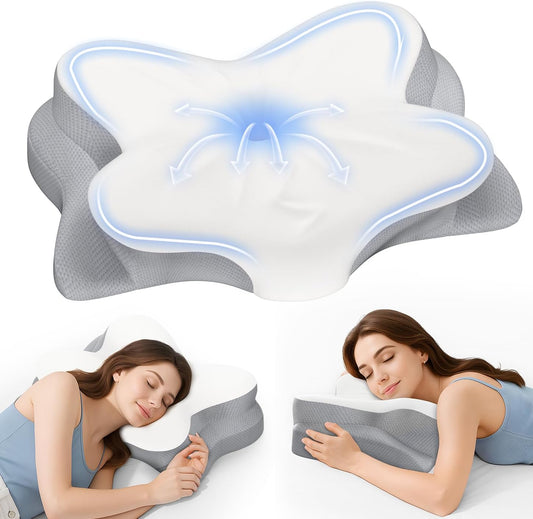Ultra Comfort Ergonomic Cervical Pillow, Supportive Memory Foam Neck Pillow, Adjustable Height, Breathable Cover, for All Sleepers, No Odor