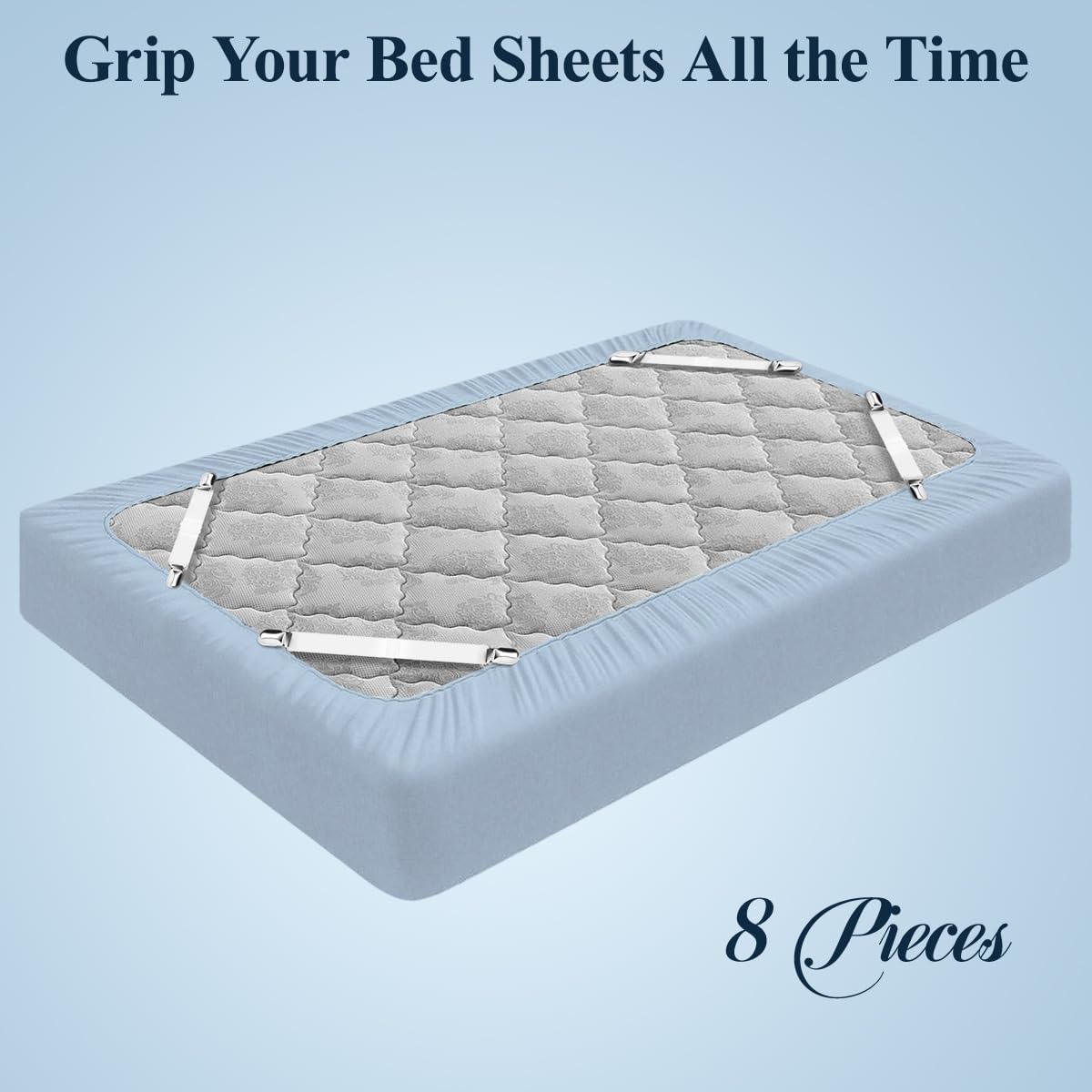 Sopito Sheet Straps, Adjustable Elastic Bed Sheet Holder, 4pcs White | Keep Sheet Firm & Tight, Non-Slip Strong Gripping Sheet Clips, Max Stretch 26.8'' for Crib to King Size Bed, Easy to Install