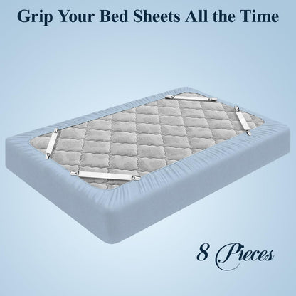 Sopito Sheet Straps, Adjustable Elastic Bed Sheet Holder, 4pcs White | Keep Sheet Firm & Tight, Non-Slip Strong Gripping Sheet Clips, Max Stretch 26.8'' for Crib to King Size Bed, Easy to Install