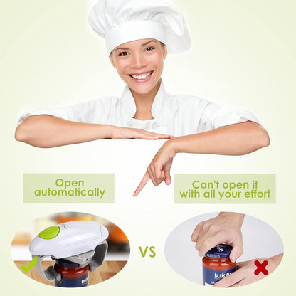 Electric Jar Opener, Kitchen Gadget Strong Tough Automatic Jar Opener For New Sealed Jars,The Hands Free Jar Opener with Less Effort to Open (White)