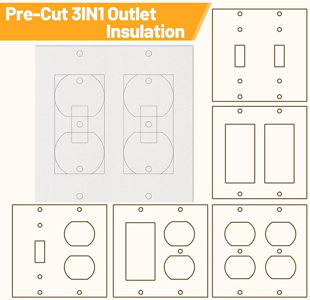 20Pcs Wall Insulation Outlet Insulators Sealers,Electrical Outlet Insulation Pads for Wall, Light, Switch Socket, White