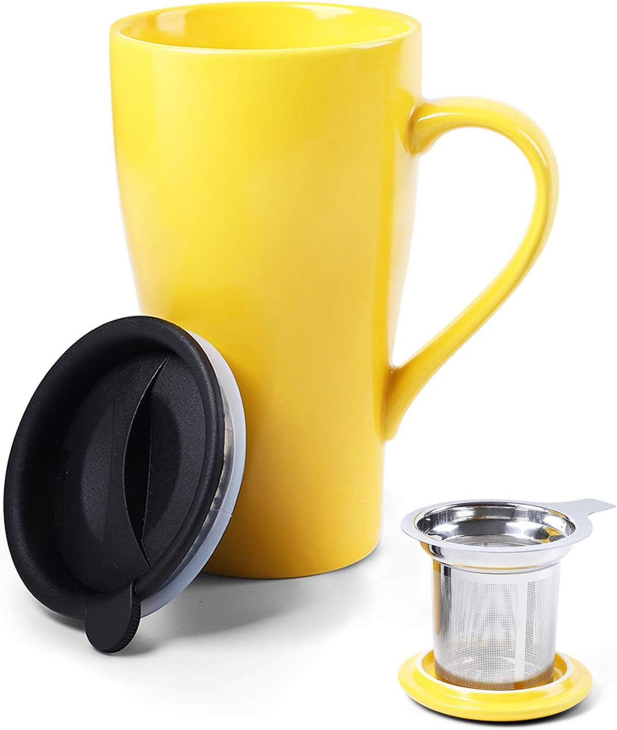 Tea Cup with Infuser and 2 Lids, 18oz Large Tea Infuser Mug, Tea Strainer Cup for Loose Leaf, Travel Mug with Teabag Holder (Royal Blue)