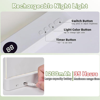 Book Light, Rechargeable Clear LED Flat Book Lights with 3 Colors & Timer | USB Rechargeable Reading Light, Dimmable Panel Plate Lamp Book Full Page Light, Funny Gifts for Readers Kids Women Men(White)