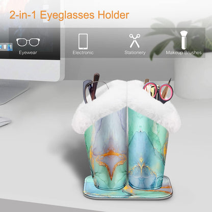 FINTIE Plush Lined Double Eyeglasses Holder with Magnetic Base for Desk | Soft Plush Lining, Glasses Stand Case For Nightstand / Bedside, Office Desktop Organizer, Small Item Storage