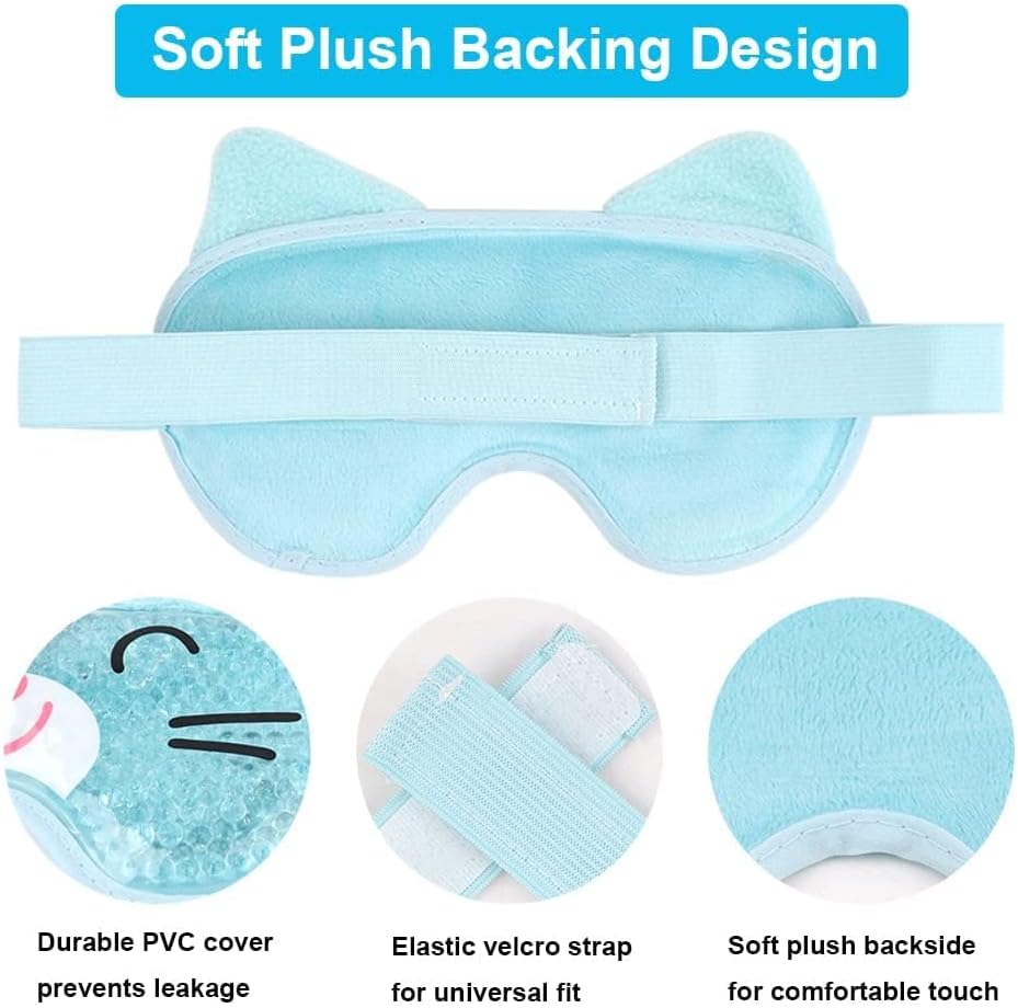 NEWGO Kids Ice Pack Eye Mask Cold Compress Reusable Hot Cold Therapy Gel Eye Mask with Soft Plush Backing