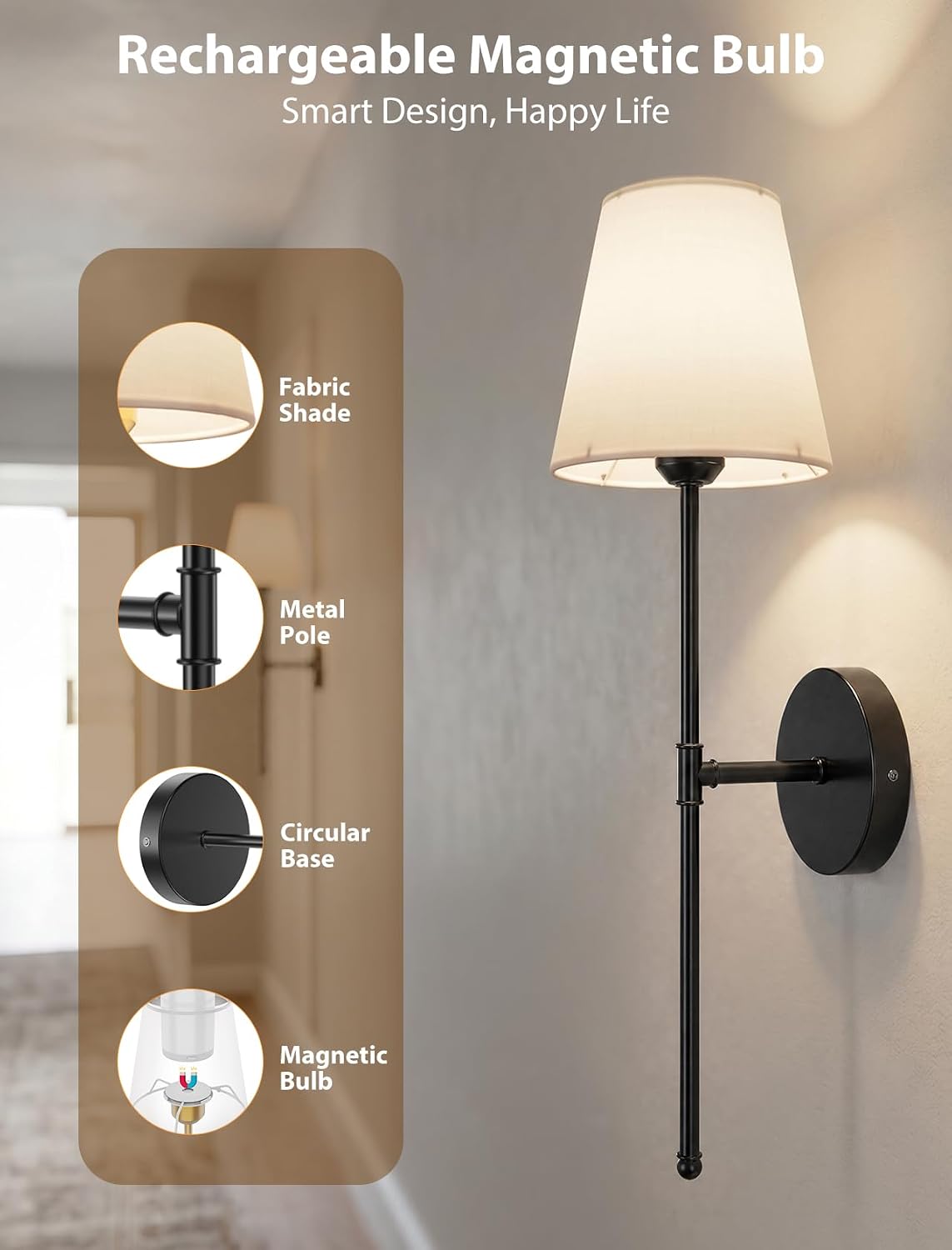 GBEAST Wall Sconces Set of Two, Rechargeable Wall Lights with Magnetic Bulb and Remote, Dimmable Wall Lamps with RGB & Timer, Cordless Sconce for Bedroom Living Room Fireplace Hallway Decor