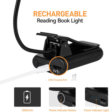 VAVOFO Rechargeable Book Light, Blue Light Blocking, Amber 1600K Clip On Reading Light, Eye Care 7 LEDs Kids Book Light for Reading in Bed with Power Indicator for Bookworms (Neon Orange)